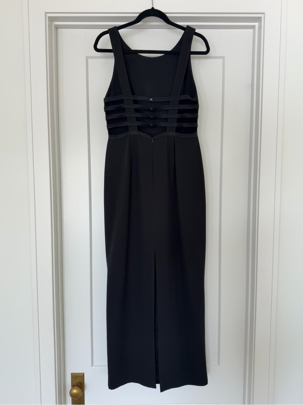 90s Andrea Polizzi for Rex Lester evening dress with caged strap back detail